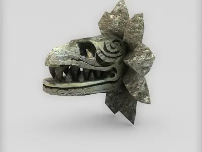 Stone serpent head Quetzalcoatl Low-poly 3D model