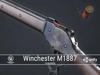  PBR Winchester Model 1887 Low-poly 3D model