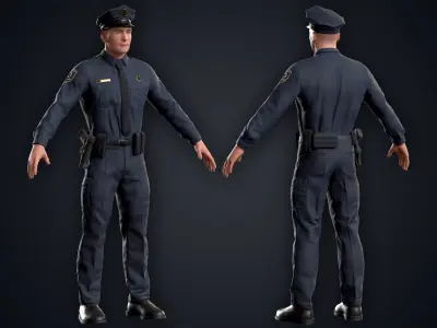 Policeman two police officers Low-poly 3D model