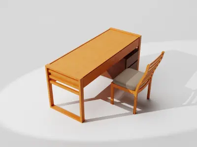 Wooden Study Furniture Table Chair and Drawer  3D model