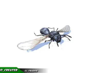 Low-Poly Wasp Insect Rigged Animated 3d model Low-poly 3D model