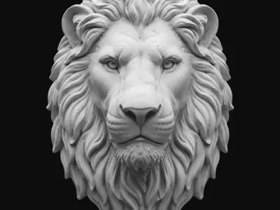 Majestic Lion Head Sculpture Relief 3D print model