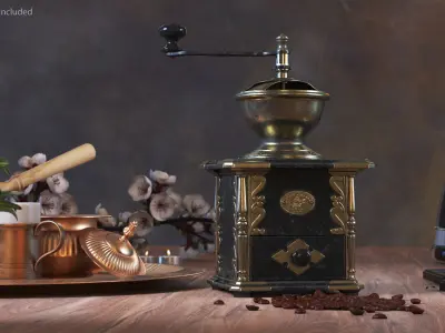 Manual Coffee Grinder with Beans 3D model