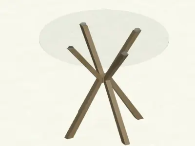 Glass Round Dining Table Walnut Legs 3D model