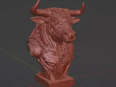 Cyber Minotaur  Futuristic Mecha Bull Bust 3D print model