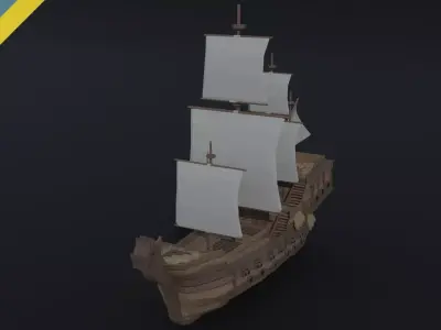 Cartoon medieval ship Polygonal Style Low-poly 3D model