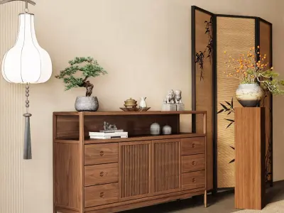 Chinese-style Entryway Cabinet 3D model
