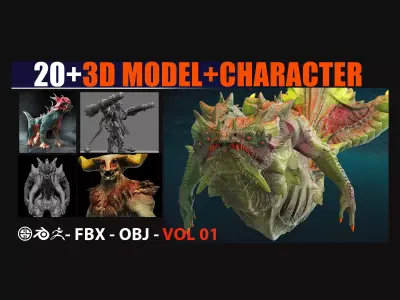  20 3D models of characters and creatures Low-poly 3D model
