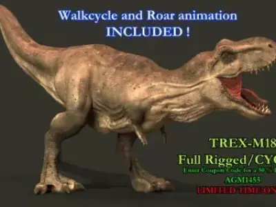 Tyrannosaurus Rex full rigged animated 3D model