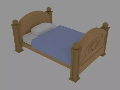 LowPoly Bed wooden with sheets Free 3D model