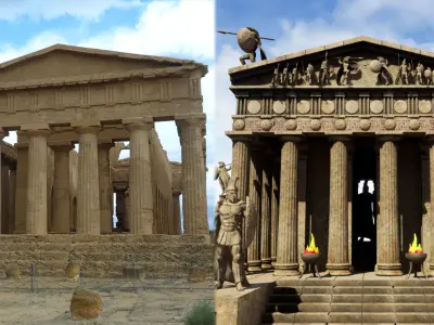 Modular Greek-Spartan Temple game ready Low-poly 3D model