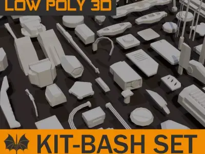 130 Meshes Low Poly Kit-Bash Set Low-poly 3D model
