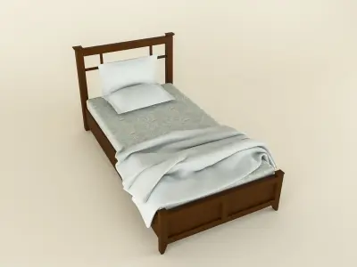 Brown Single Bed Free 3D model