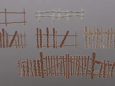 Medieval fences Low-poly 3D model