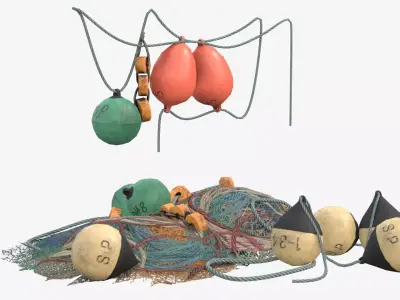 Fishing Buoys and Nets Low-poly 3D model