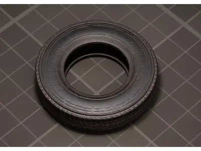Old Car Tire Rubber Wheel Dirty with Bird Droppings Dock Pier 3D model