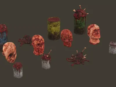 Horror Assets Human Corpse Body Part Collection X7 Pack 3D Model Low-poly 3D model