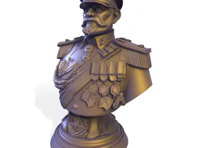 Vintage Military General Bust PBR Statue 3D print model