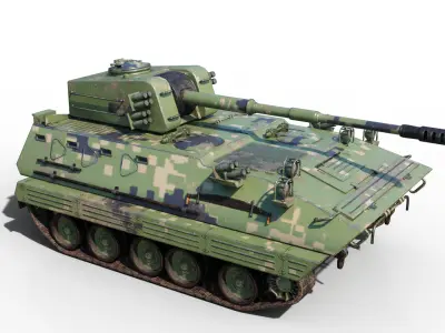 4 coatings of PLA Army PLZ85 122mm self-propelled howitzer Low-poly 3D model