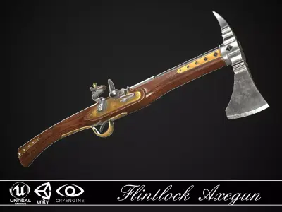 Flintlock Axegun 01 Classic Low-poly 3D model