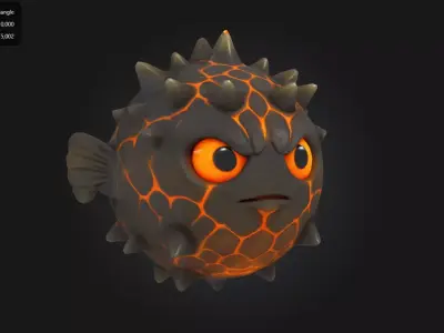 Lava Pufferfish Stylized Spiky Sea Creature Low-poly 3D model