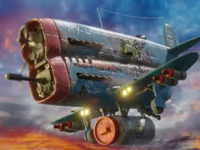  Stylized realistic blue airplane Low-poly 3D model