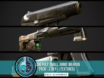 Low Poly Small Arms Weapon - 3 In 1 - Textured Low-poly 3D model