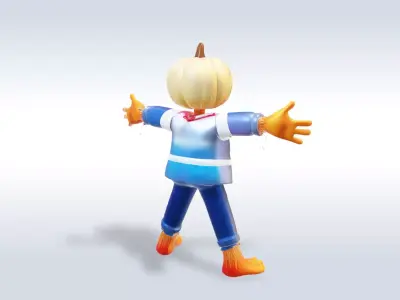 Cheerful Pumpkin Boy Halloween Character 3D model 6