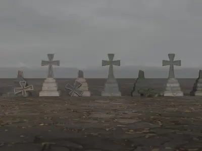 Hand Sculpted cemetery gravestones part 5 Low-poly 3D model