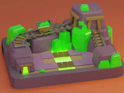 Mineshaft Low Poly 3d model train station with lights Free 3D model