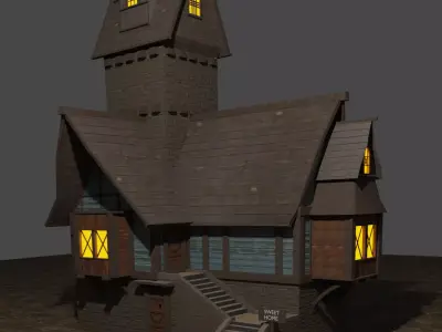 Medieval House Wood and Bricks Tower House Exterior 3D model