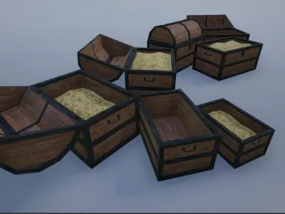 Lowpoly Animated Empty and Full Treasure Chests Low-poly 3D model