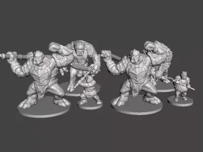 6MM SCALE ARMORED TROLL CHIEFS SET MINIATURE MODELS FANTASY EPIC 3D print model
