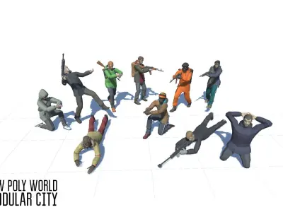 LOW POLY WORLD - STYLIZED CHARACTERS WITH WEAPONS Low-poly 3D model