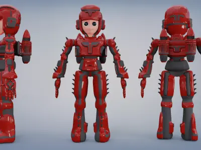 Space robot cartoon character Low-poly 3D model