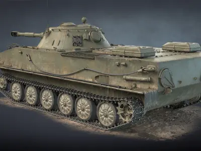PT-76B Tank and BTR-50PK Game Ready Low-poly 3D model