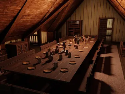 Medieval Inn with Interior Low-poly 3D model
