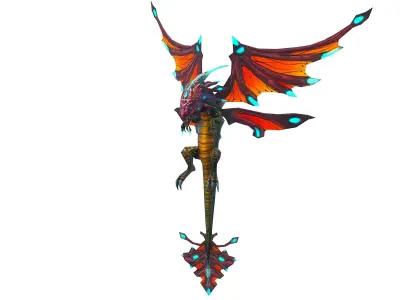 Low Poly Monster Orange Young Winged Dragon Low-poly 3D model