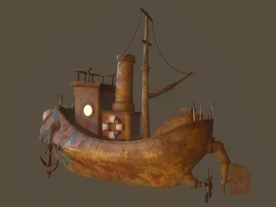 Stylized Spiked Fish Boat Low-poly 3D model