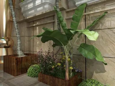 Indoor Pool with Patio and Tropical Greenery 3D model