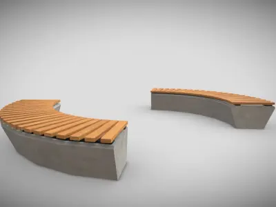 Outdoor Cement Semi-Circular Bench  Low-poly 3D model