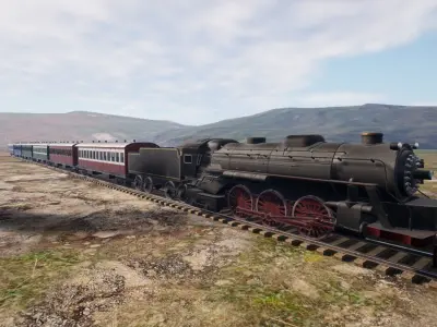 locomotive  animation passenger car with interior Low-poly 3D model