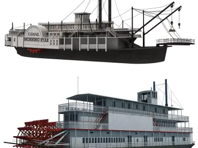 Historic Paddle Steamer River Boats 3D model