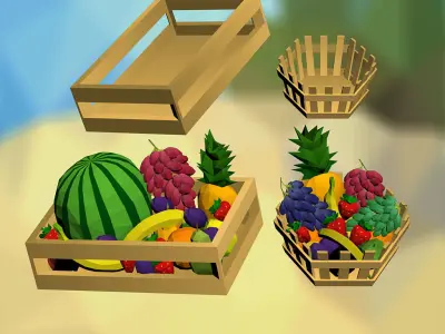 Fruits and Parrots Low-poly 3D model