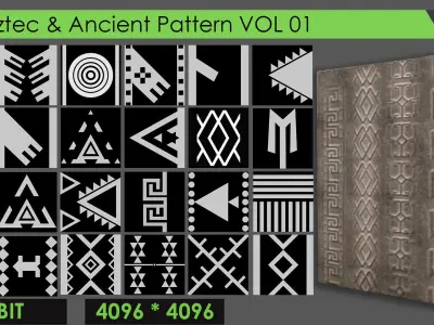100 aztec and ancient patterns and Roll brushes 3D model
