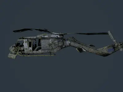 Wrecked Damaged UH1H Military Helicopter Game Ready 05 Low-poly 3D model