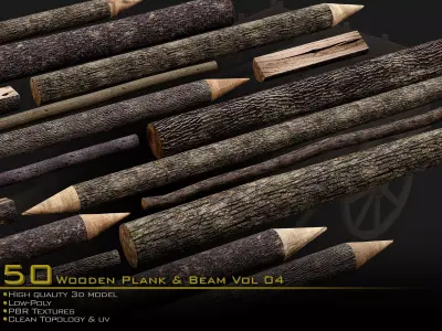 Wooden Plank and Beam Vol 04 Medieval 3D Asset Pack Low-poly 3D model
