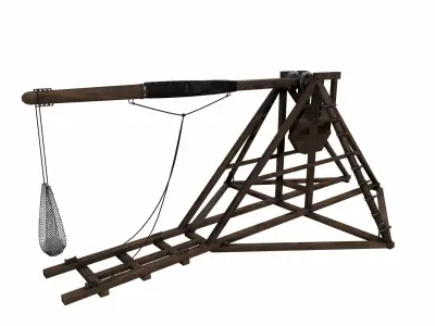 Trebuchet wooden catapult Low-poly 3D model