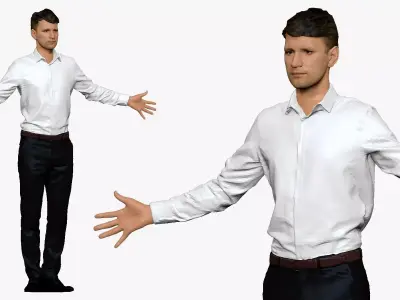 001291 man in white tshirt black pants hands in open pose low... Low-poly 3D model