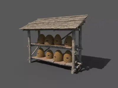 Medieval honey bee hive rack Low-poly 3D model